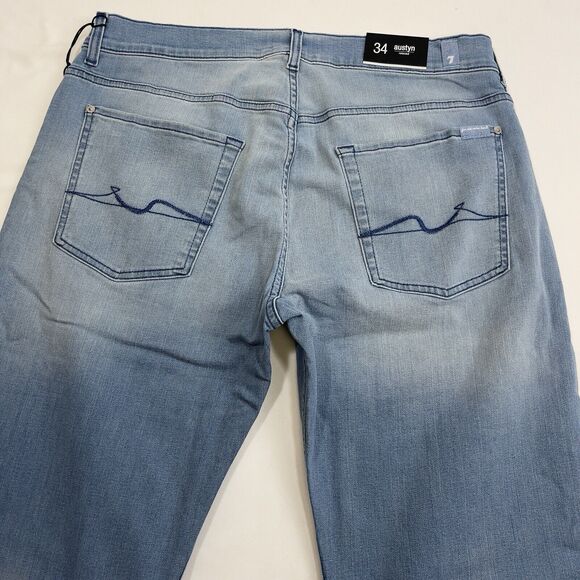 7 for All Mankind Austyn Relaxed Jeans Men's 34 Bay Blue Denim Straight Stretch - Picture 8 of 12